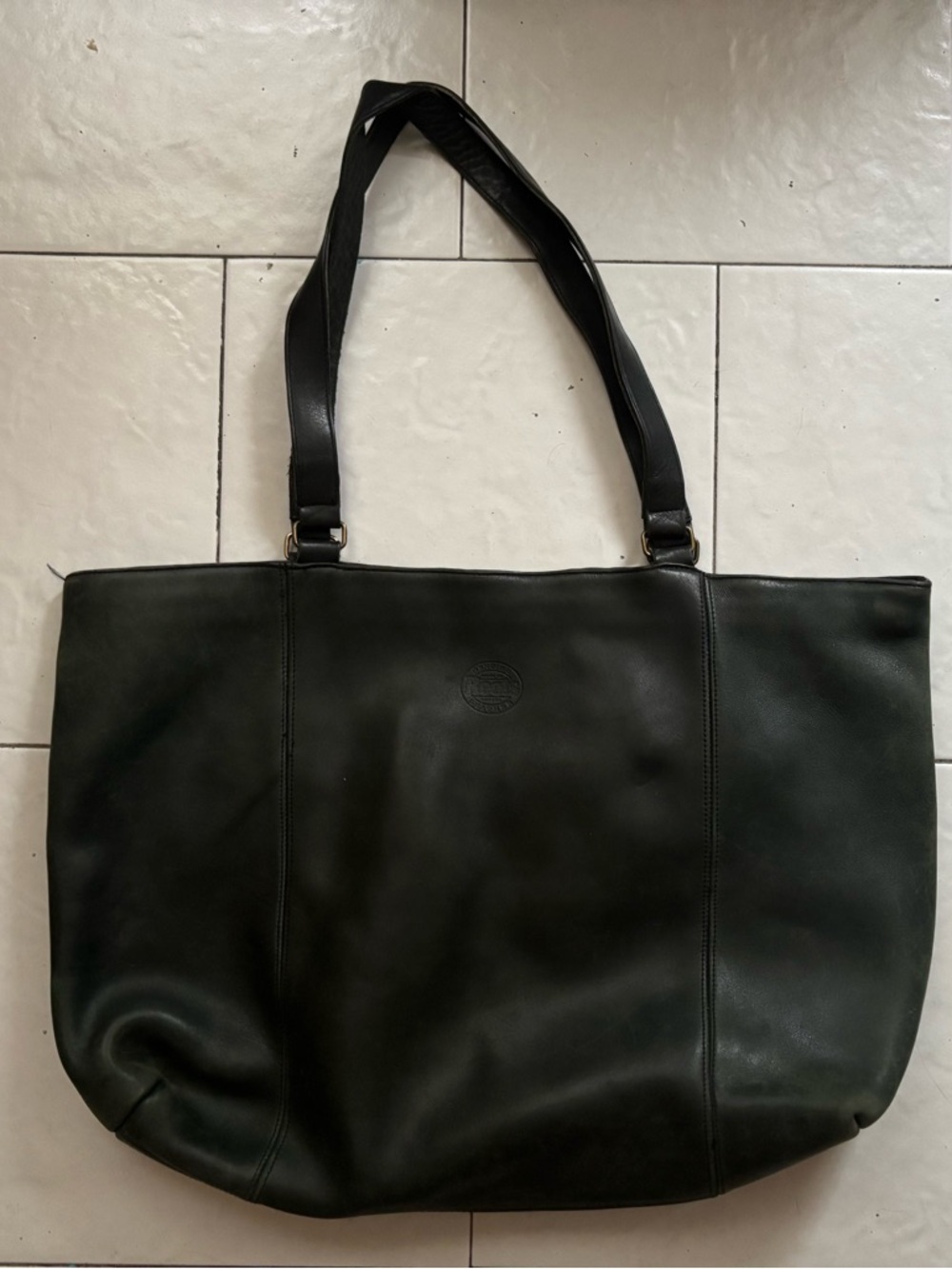 Roots Canada dark green Leather Tote bag purse shopper coach Madewell mansur